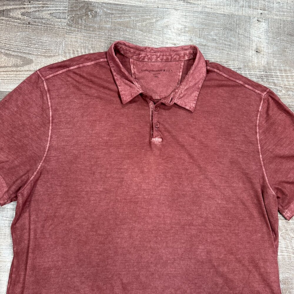 John Varvatos Polo Shirt Men XXL Pink Acid Wash Pocket - Picture 5 of 10
